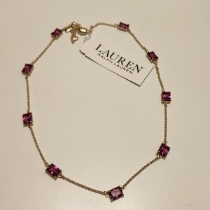 NWT Ralph Lauren Gold-Tone Stationed Crystal Collar Necklace